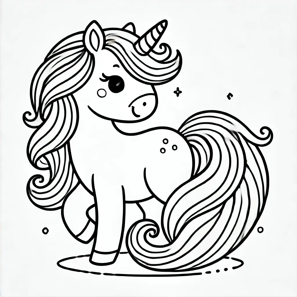 Einfaches Einhorn Ausmalbild Einfaches Einhorn-Ausmalbild mit fließender Mähne und niedlichem Ausdruck.