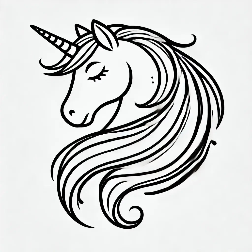 Einhorn Umriss Ausmalbilder Einfaches Einhorn-Outline-Ausmalbild mit fließender Mähne und Horn.
