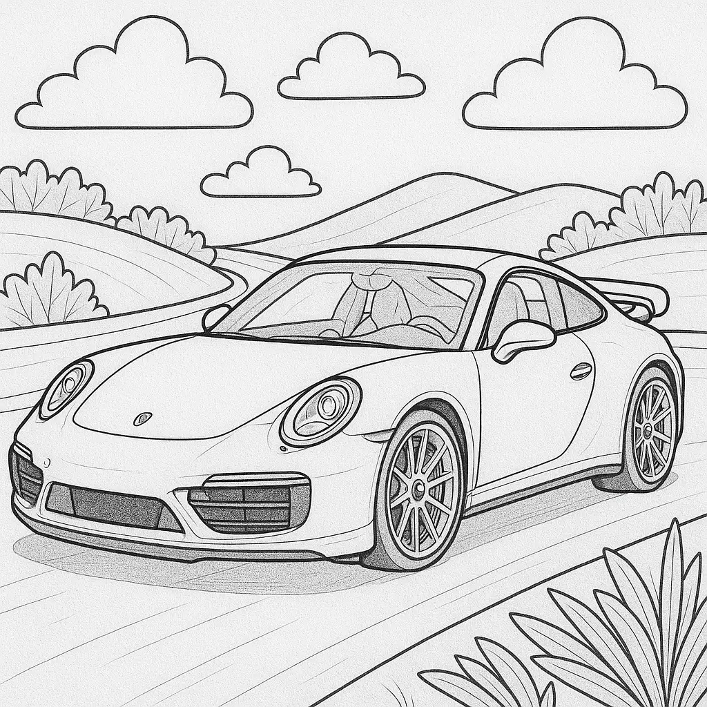 14 Porsche Ausmalbilder (Kostenlose Malvorlagen PDF drucken) Ausmalbild eines Porsche 911 Turbo – perfekt für Kinder und Auto-Fans. Jetzt kostenlos drucken und ausmalen!