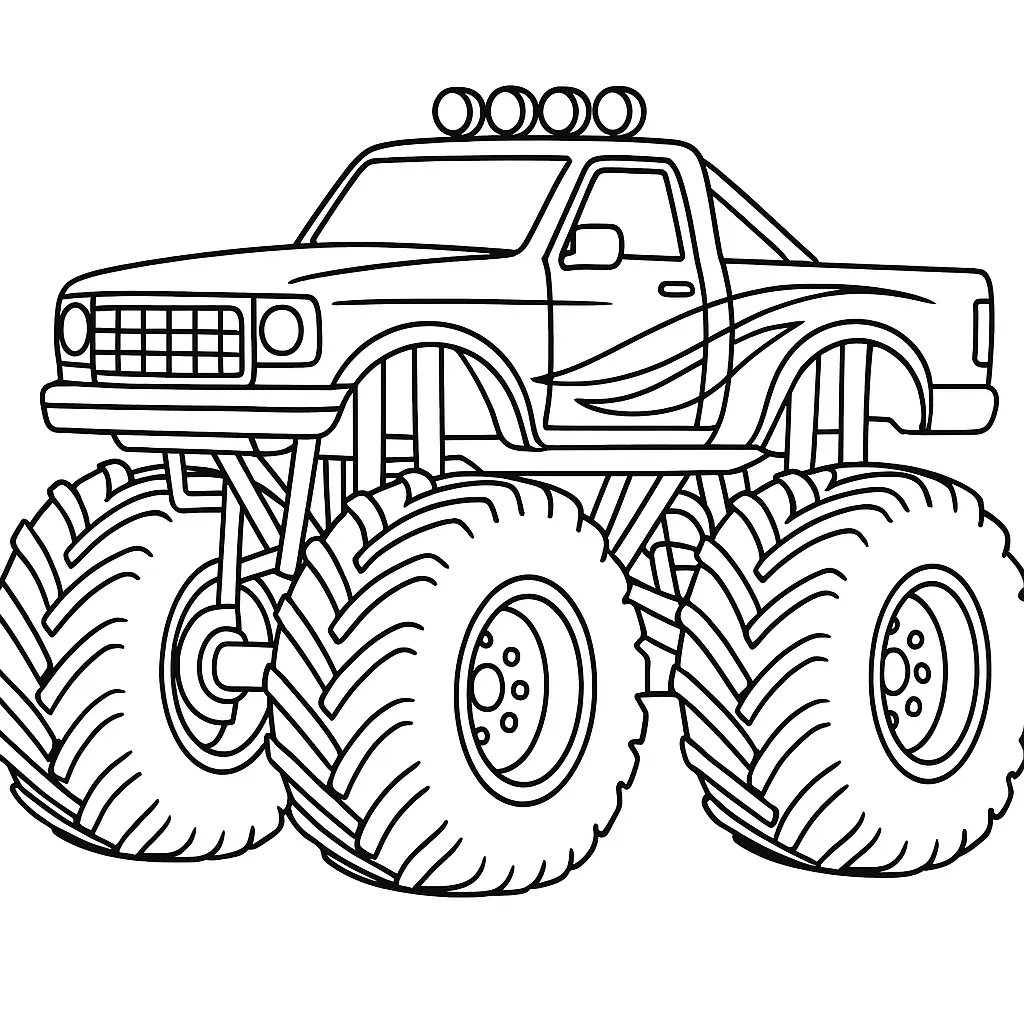 24 MonsterTruck Ausmalbilder (Kostenlose Malvorlagen Drucken) BigFoot Monster-Truck Ausmalbild mit riesigen Reifen und starker Karosserie – perfekt zum Ausmalen für Kinder