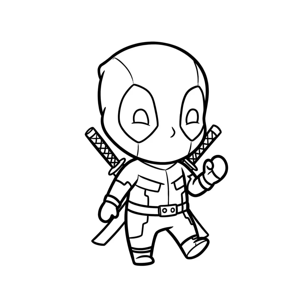 22 Deadpool Ausmalbilder Coole Marvel Malvorlage PDF drucken Chibi Deadpool Ausmalbilder – niedliche und lustige Deadpool Malvorlage im Chibi-Stil zum Ausmalen.