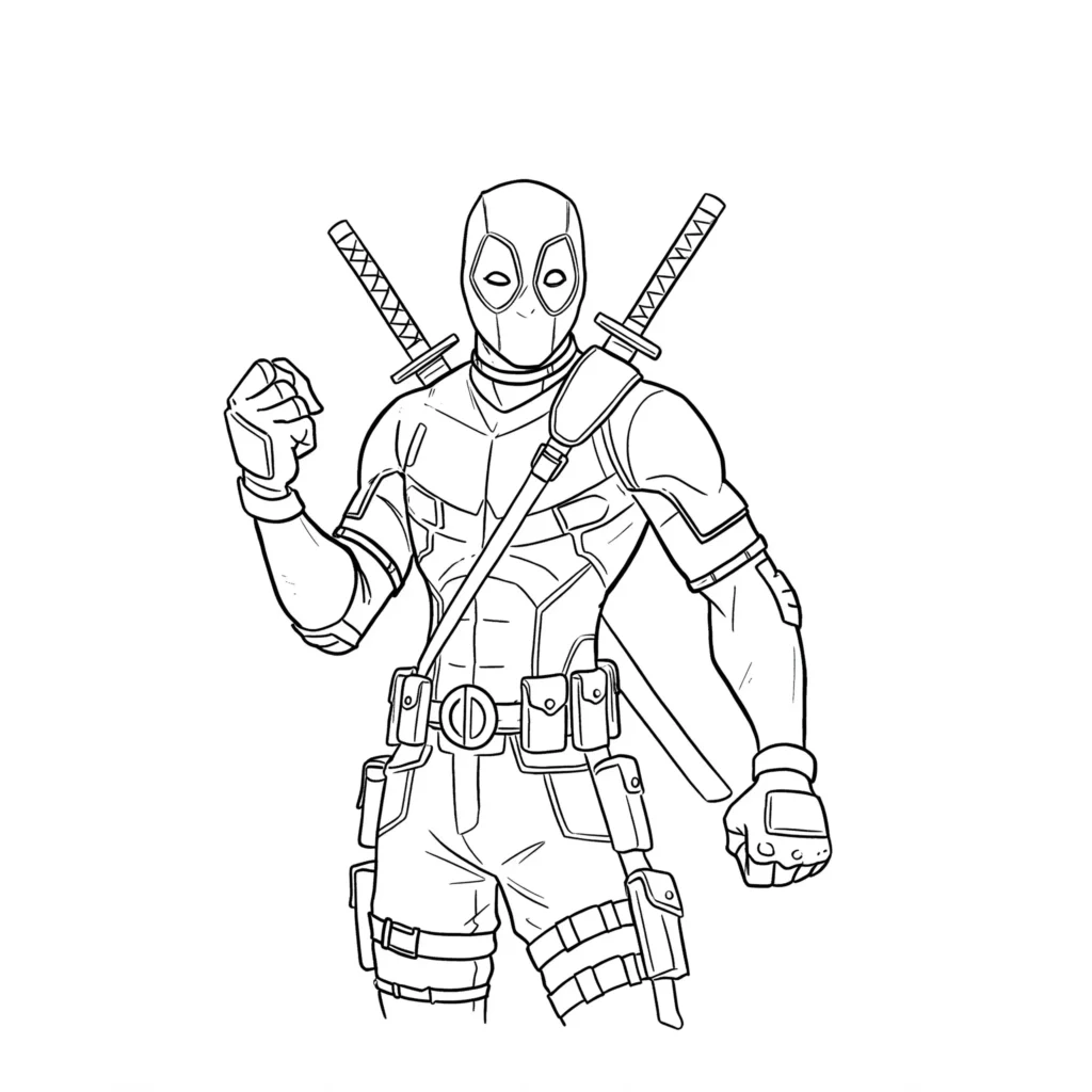 22 Deadpool Ausmalbilder Coole Marvel Malvorlage PDF drucken Coole Deadpool Ausmalbilder – detailreiche Malvorlage von Deadpool zum Ausmalen für Kinder und Erwachsene.