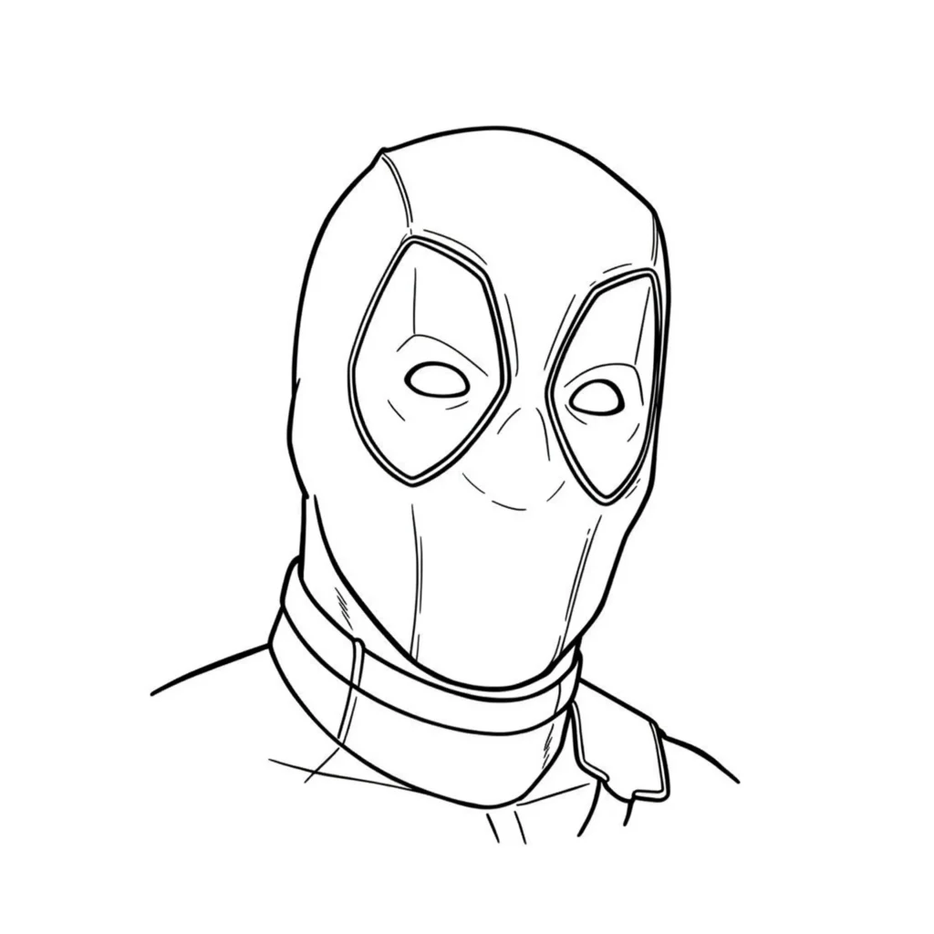 22 Deadpool Ausmalbilder Coole Marvel Malvorlage PDF drucken Deadpool Kopf Ausmalbilder – detaillierte Malvorlage vom Gesicht des Marvel-Helden Deadpool zum Ausmalen.