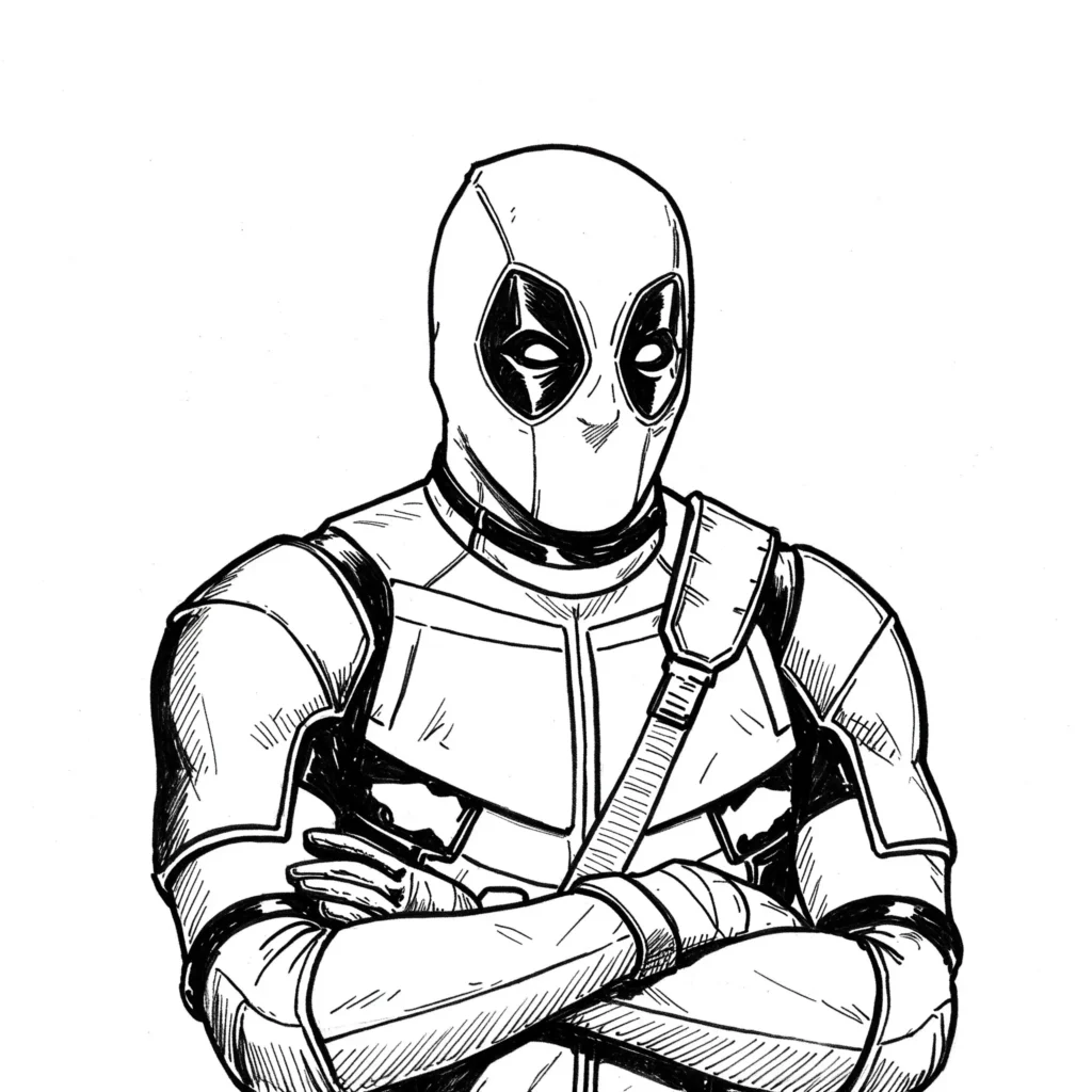 22 Deadpool Ausmalbilder Coole Marvel Malvorlage PDF drucken Deadpool mit Maske Ausmalbilder – klassische Malvorlage von Deadpool mit seiner ikonischen Maske zum Ausmalen.