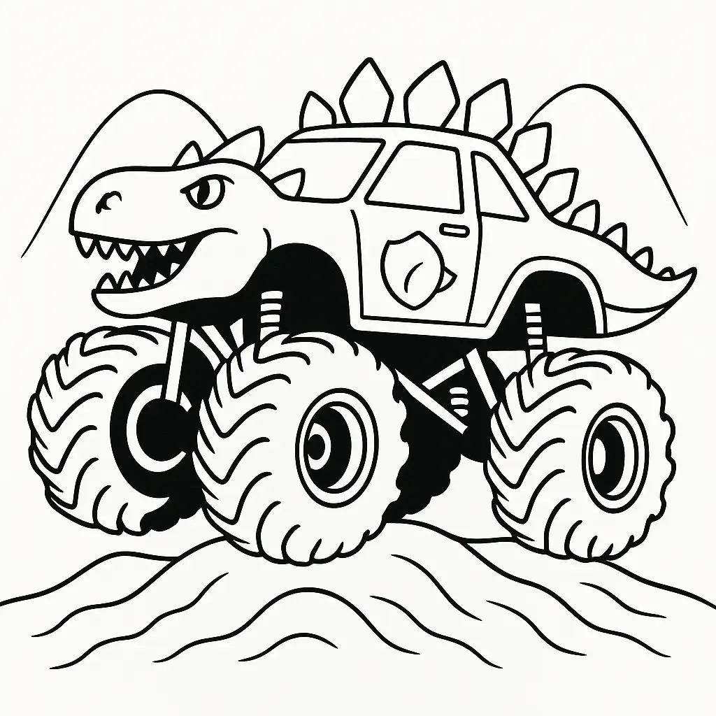 24 MonsterTruck Ausmalbilder (Kostenlose Malvorlagen Drucken) dino monstertruck ausmalbild