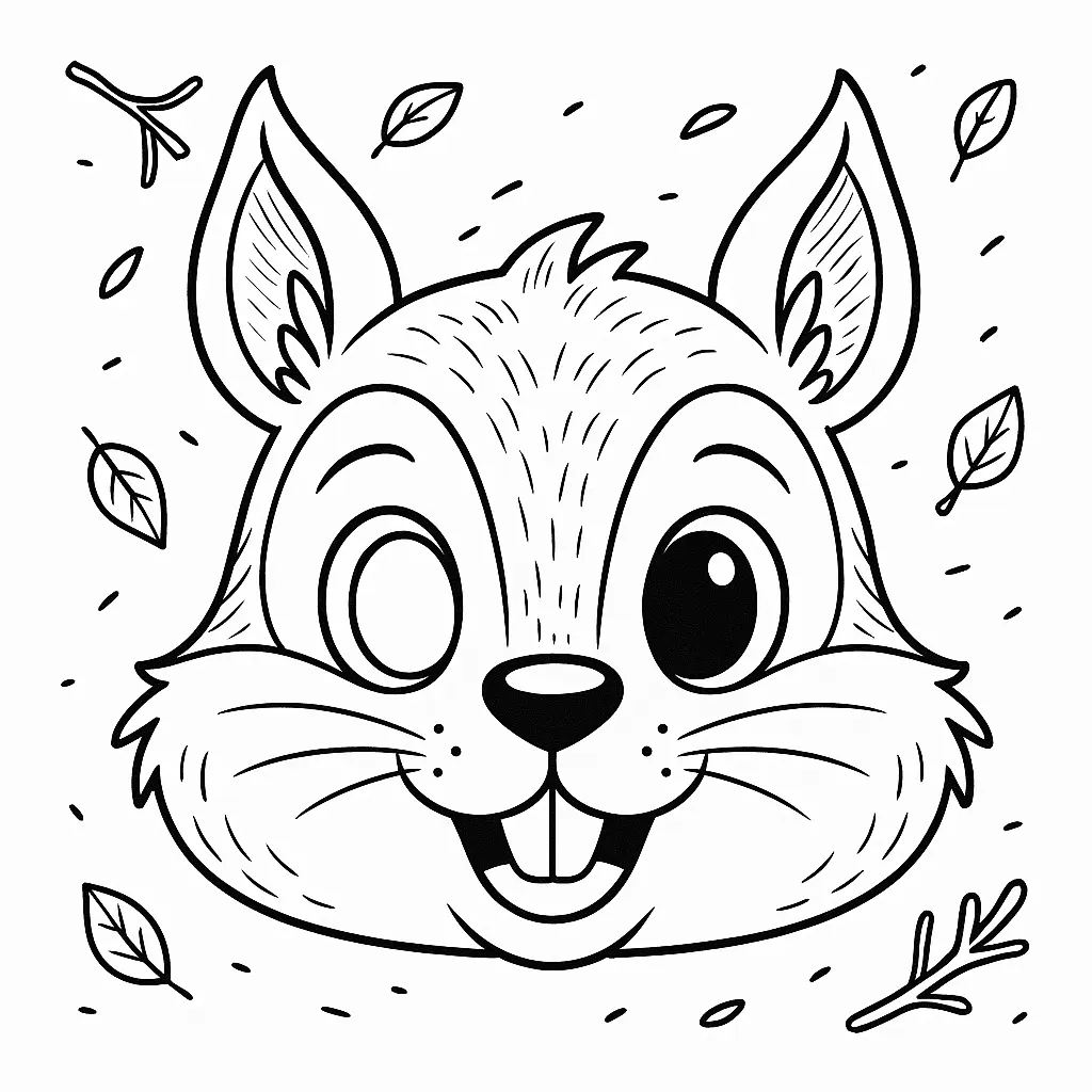 Eichhörnchen Gesichtsmaske zum Ausmalen – süße Tiermaske mit großen Ohren, Zähnchen und Markierungen zum Ausschneiden