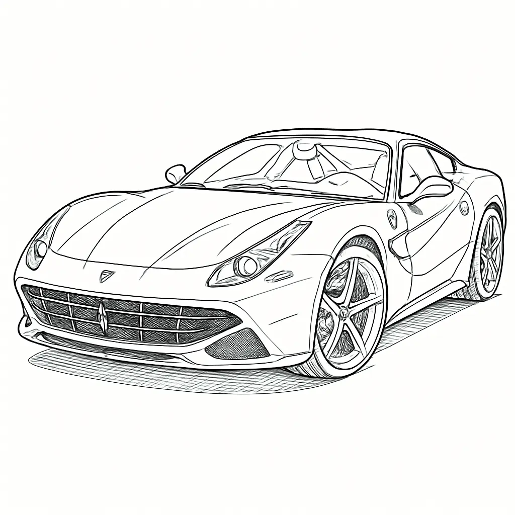 22 Ferrari Ausmalbilder (Malvorlage für Kinder und Erwachsene) Ferrari Ausmalbild – Sportwagen von vorne links mit markantem Design, ideal zum Ausmalen.