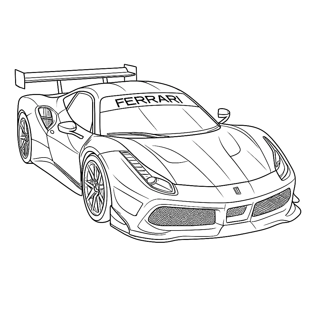 40 Rennautos Ausmalbilder (Kostenlose Malvorlage Drucken) Ferrari Rennauto Ausmalbild – Detaillierte Malvorlage eines Sportwagens
