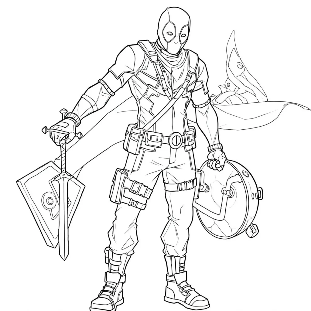 22 Deadpool Ausmalbilder Coole Marvel Malvorlage PDF drucken Fortnite Deadpool Ausmalbilder – coole Malvorlage mit Deadpool aus dem Fortnite-Universum zum Ausmalen.