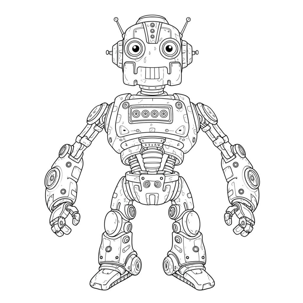 30 Roboter Ausmalbilder (Kostenlose Malvorlage PDF drucken) Freundlicher Roboter Ausmalbild – niedlicher Technikfreund zum Ausmalen