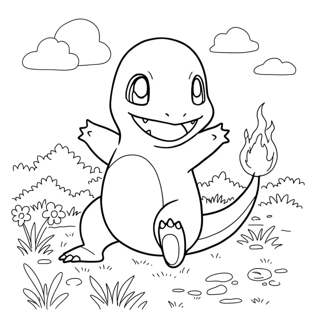 Glumanda Ausmalbild für Kinder – Einfaches Pokémon Motiv zum Ausmalen