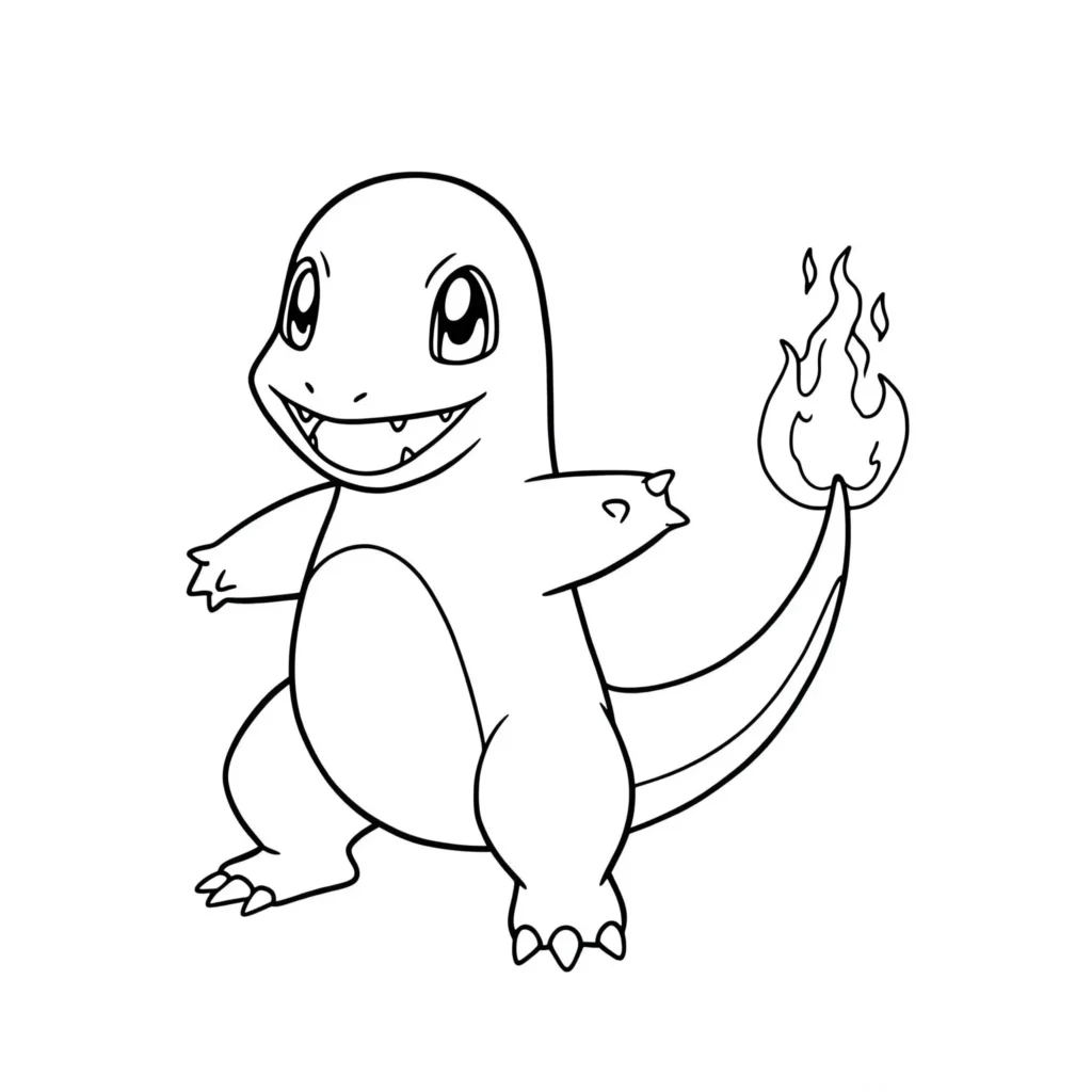 Glumanda Umriss Ausmalbild – Einfache Pokémon Vorlage zum Ausmalen