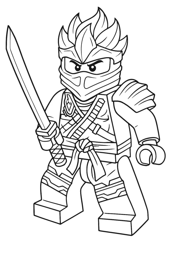 50 Ausmalbilder Lego Ninjago (Kostenlose Malvorlage Drucken) Kai ZX Ausmalbild – Lego Ninjago Feuer-Ninja mit Rüstung und Katana in Action