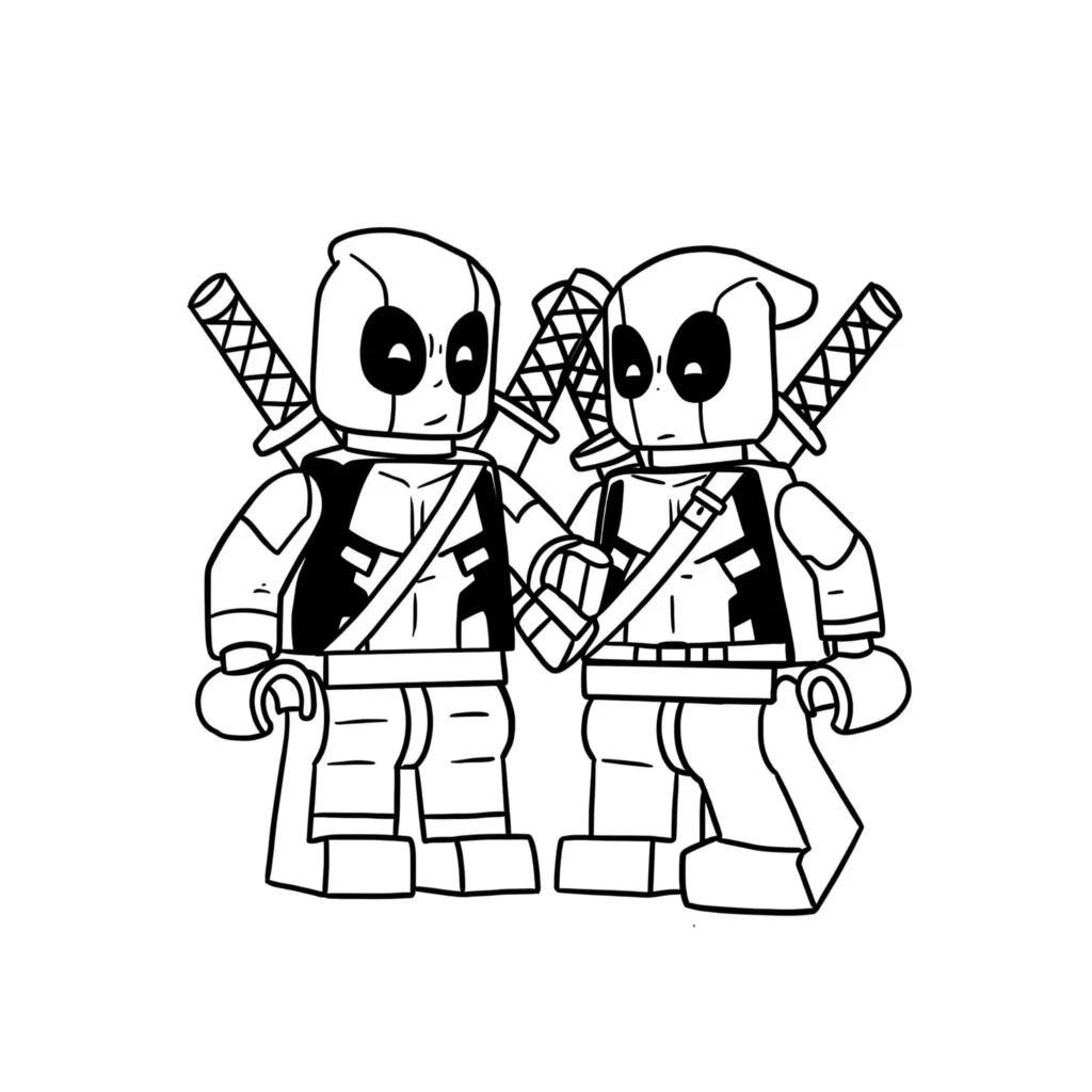 22 Deadpool Ausmalbilder Coole Marvel Malvorlage PDF drucken LEGO Deadpool Ausmalbilder – lustige und kreative Malvorlage von Deadpool im LEGO-Stil zum Ausdrucken.