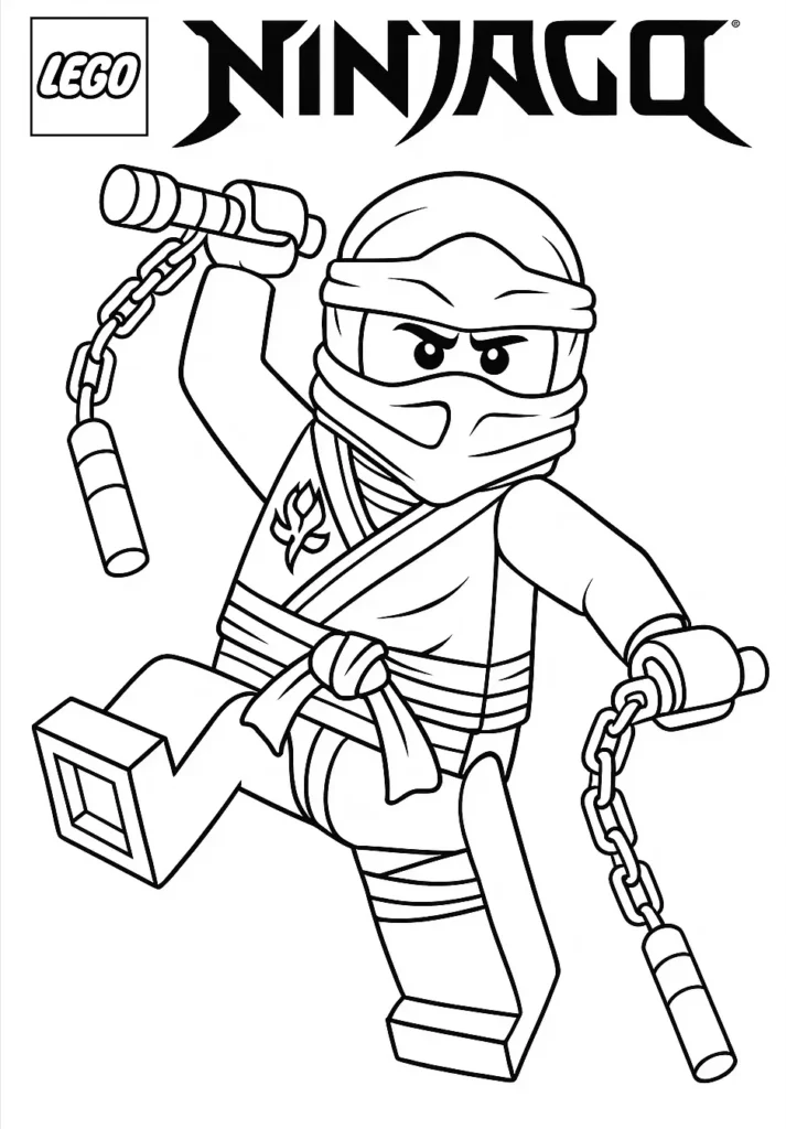50 Ausmalbilder Lego Ninjago (Kostenlose Malvorlage Drucken) Kostenloses Ausmalbilder Lego Ninjago von Kai mit Nunchaku in Action – perfekt zum Ausmalen
