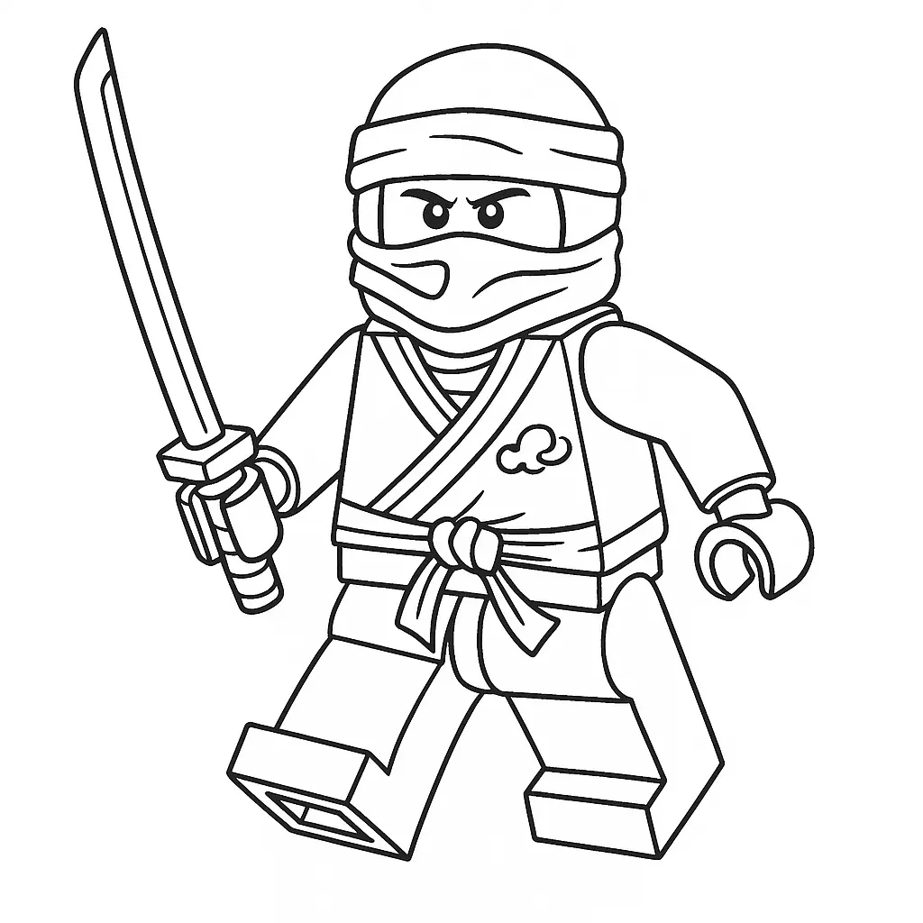 50 Ausmalbilder Lego Ninjago (Kostenlose Malvorlage Drucken) LEGO Ninjago Ausmalbild – Ninja mit Katana in Kampfhaltung zum Ausmalen