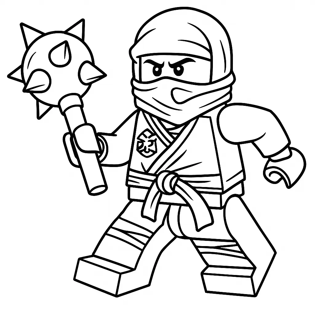 50 Ausmalbilder Lego Ninjago (Kostenlose Malvorlage Drucken) LEGO Ninjago Cole Ausmalbild – Ninja Cole mit mächtiger Waffe in starker Kampfpose zum Ausmalen