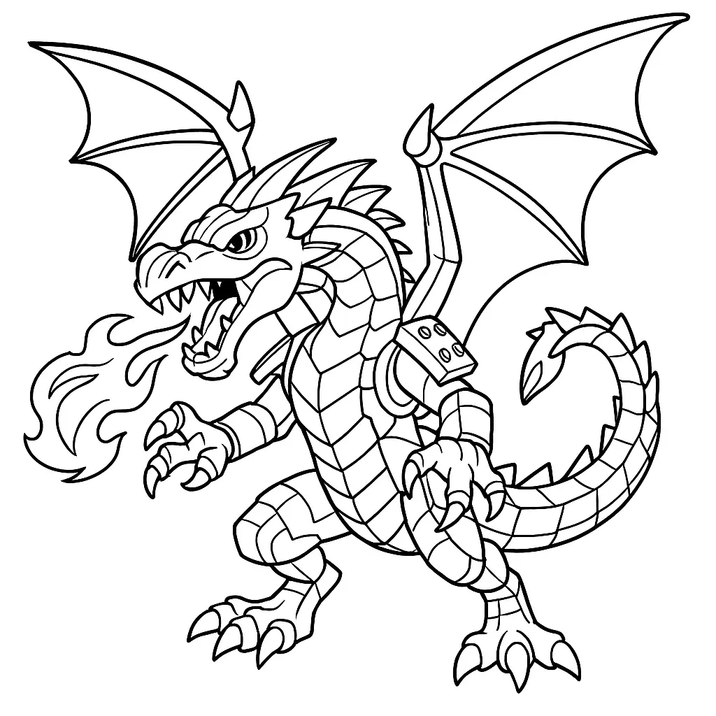 50 Ausmalbilder Lego Ninjago (Kostenlose Malvorlage Drucken) Lego Ninjago Ausmalbild – mechanischer Drache mit Flammen und Flügeln zum Ausmalen