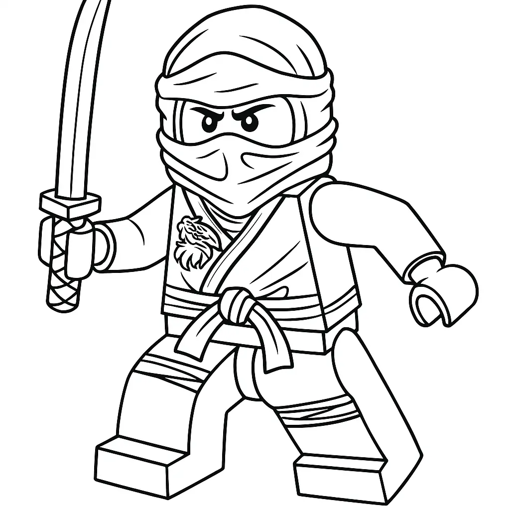 50 Ausmalbilder Lego Ninjago (Kostenlose Malvorlage Drucken) LEGO Ninjago Lloyd Ausmalbild – Ninja Lloyd in Kampfpose mit Schwert zum Ausmalen
