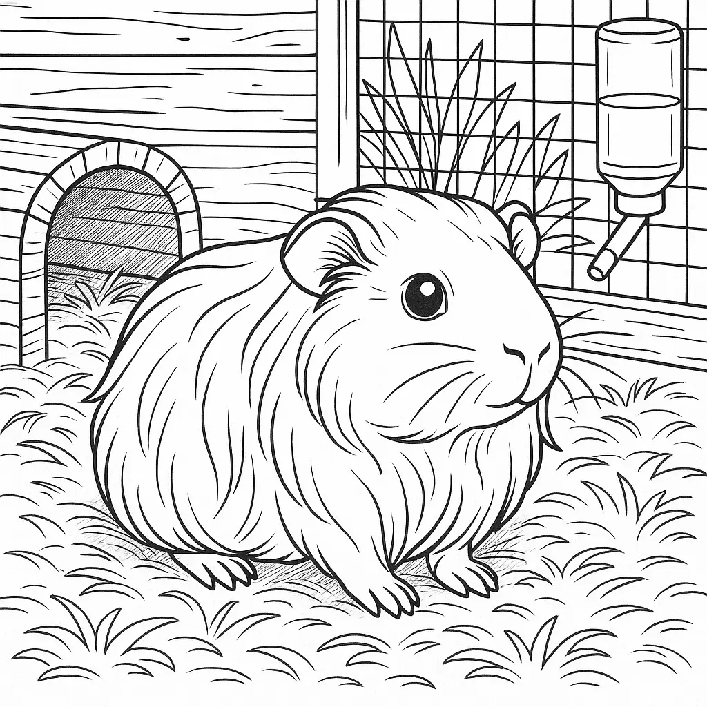 18 Meerschweinchen Ausmalbilder (Gratis Malvorlage zum drucken) ausmalbild meerschweinchen im Käfig – perfekt für Kinder, die meerschweinchen zum ausmalen suchen.