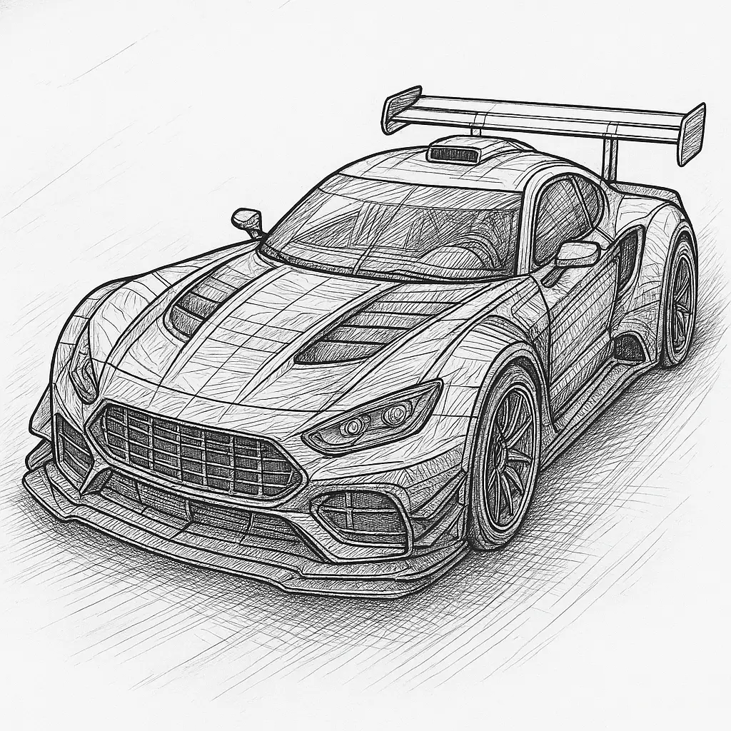 40 Rennautos Ausmalbilder (Kostenlose Malvorlage Drucken) Modernes Rennauto Ausmalbild – Komplexe Malvorlage mit aerodynamischem Rennwagen