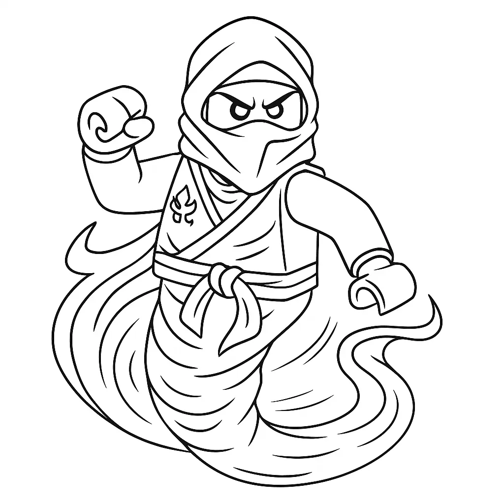 50 Ausmalbilder Lego Ninjago (Kostenlose Malvorlage Drucken) Ninjago Morro Ausmalbild – Geist-Ninja mit Kapuze, Umhang und Wirbelwind-Effekt