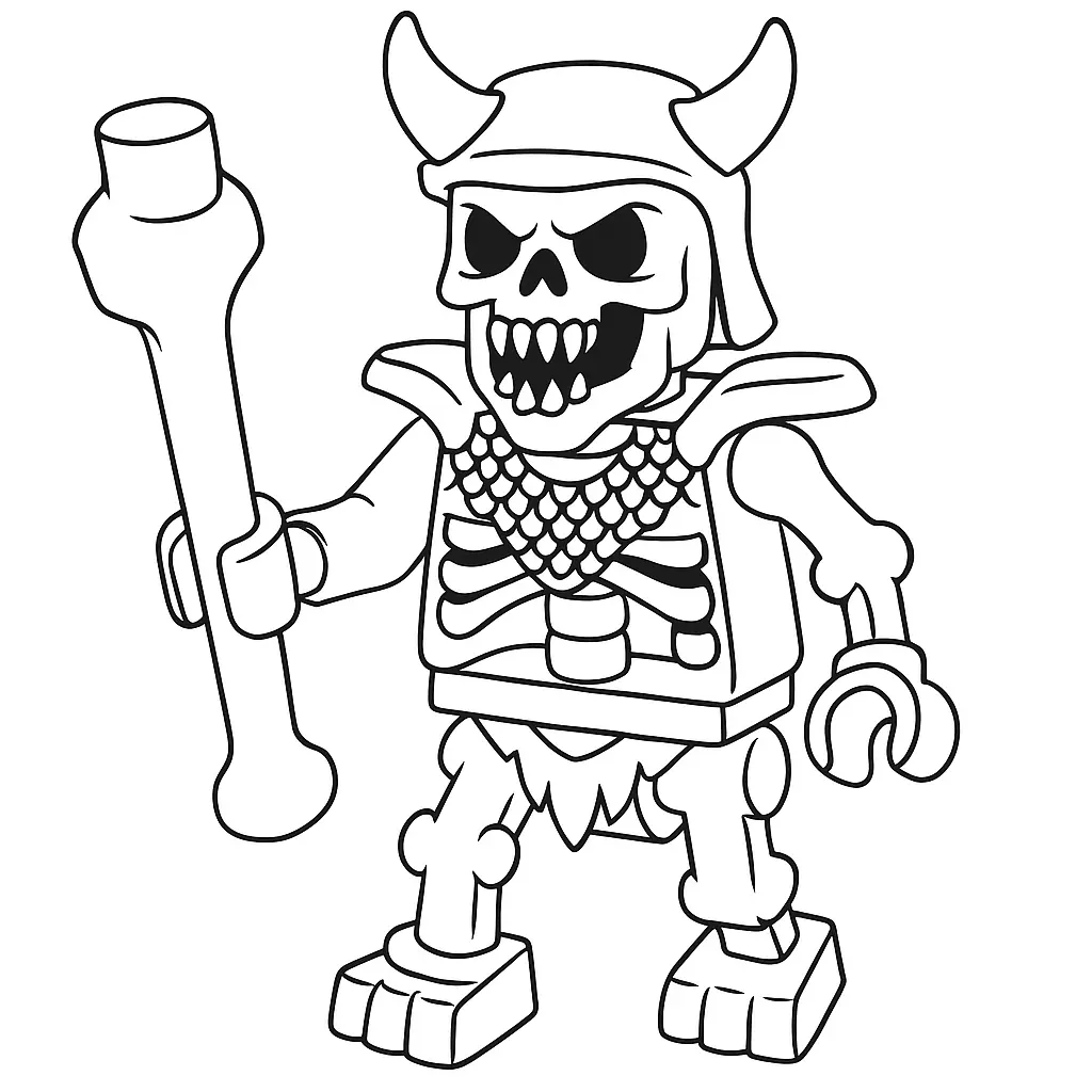 50 Ausmalbilder Lego Ninjago (Kostenlose Malvorlage Drucken) Ninjago Skelett Ausmalbild – LEGO Skelett-Krieger mit Helm, Kettenrüstung und Waffe