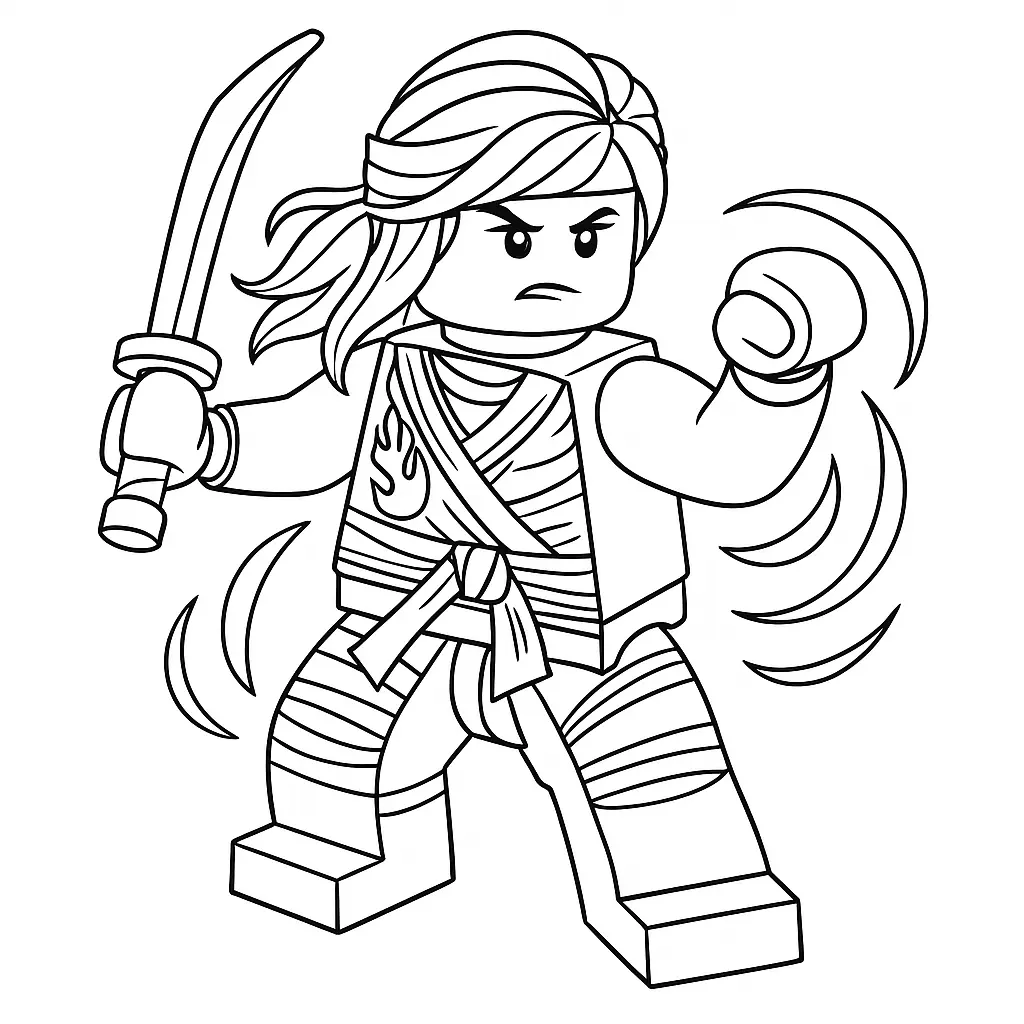 50 Ausmalbilder Lego Ninjago (Kostenlose Malvorlage Drucken) Ninjago Skylor Ausmalbild – LEGO Ninja mit Flammenkraft in Kampfpose