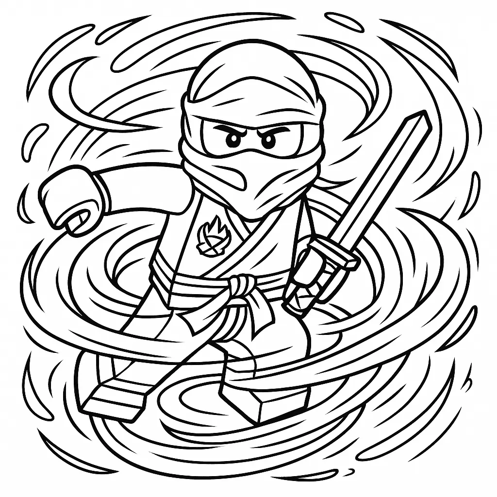 50 Ausmalbilder Lego Ninjago (Kostenlose Malvorlage Drucken) Ninjago Spinjitzu Ausmalbild – LEGO Ninja mit Katana im Spinjitzu-Wirbel zum Ausmalen