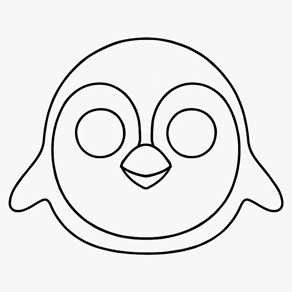 Ausmalbild einer Pinguin-Maske mit großen Augen und klaren Linien – ideal zum Ausschneiden