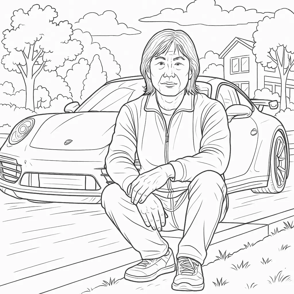 14 Porsche Ausmalbilder (Kostenlose Malvorlagen PDF drucken) Hochwertiges Ausmalbild des Porsche 911 Turbo mit detaillierter Fahrzeugdarstellung und Naturkulisse – perfekt zum Drucken und Ausmalen.