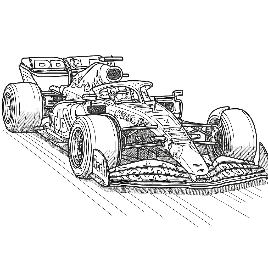 40 Rennautos Ausmalbilder (Kostenlose Malvorlage Drucken) Red Bull F1 Rennauto Ausmalbild – Technisch detaillierte Formel-1-Vorlage