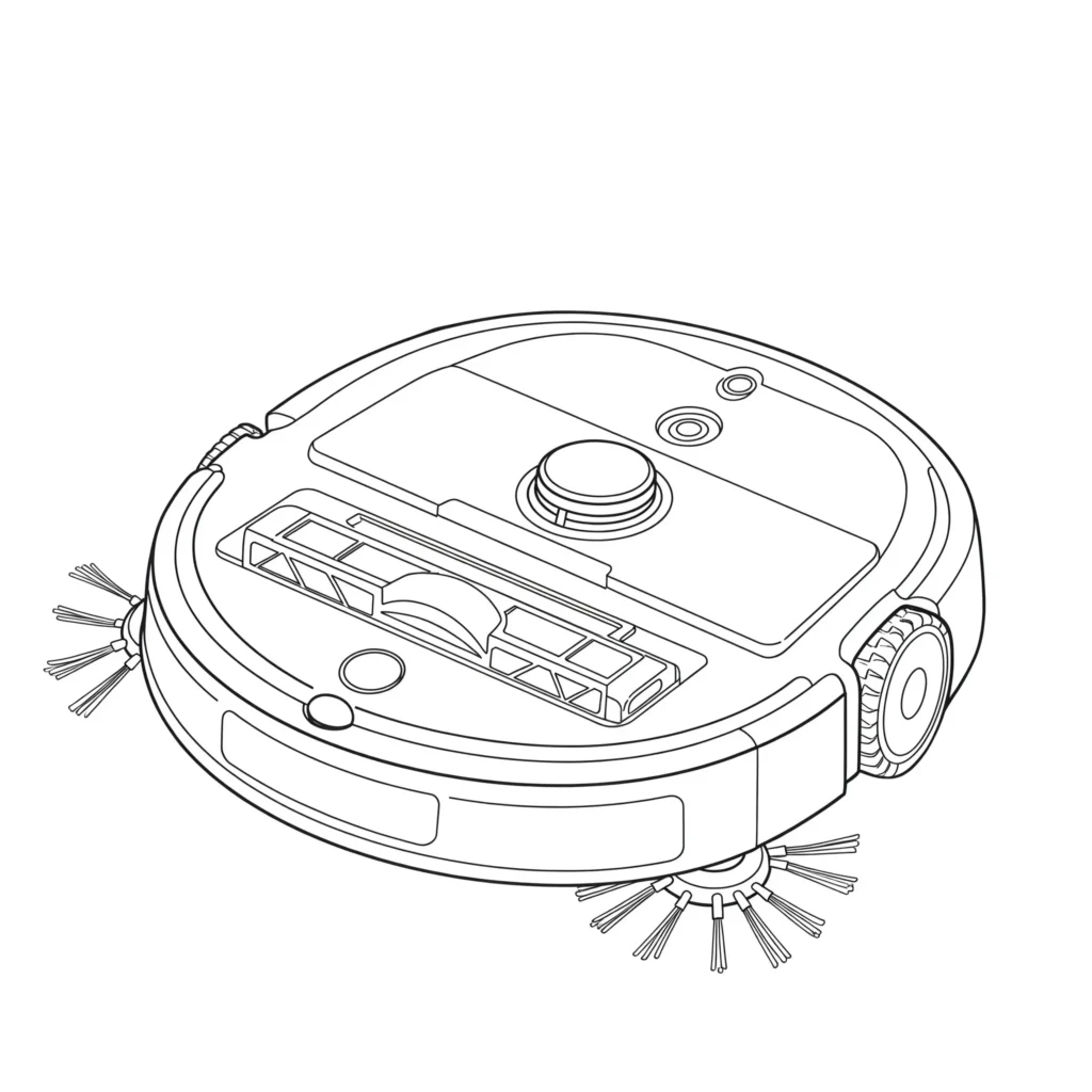 30 Roboter Ausmalbilder (Kostenlose Malvorlage PDF drucken) Staubsauger Roboter Ausmalbild – lustige Haushaltsszene zum Ausmalen
