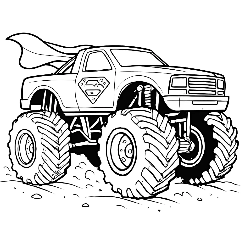 24 MonsterTruck Ausmalbilder (Kostenlose Malvorlagen Drucken) Ausmalbild eines Superman-Monstertrucks in Aktion