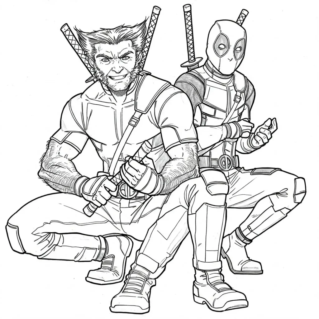 22 Deadpool Ausmalbilder Coole Marvel Malvorlage PDF drucken Wolverine und Deadpool Ausmalbilder – epische Malvorlage mit den Marvel-Helden Deadpool und Wolverine zum Ausmalen.