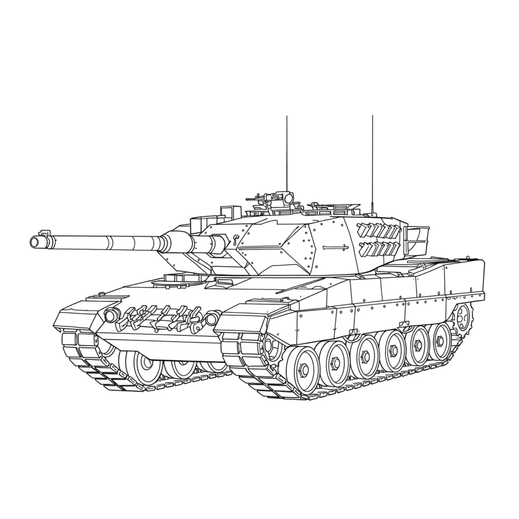 18 Panzer Ausmalbilder (Kostenlose Malvorlage zum Ausdrucken) Bundeswehr Panzer Ausmalbild – moderner Kampfpanzer auf hügeligem Gelände