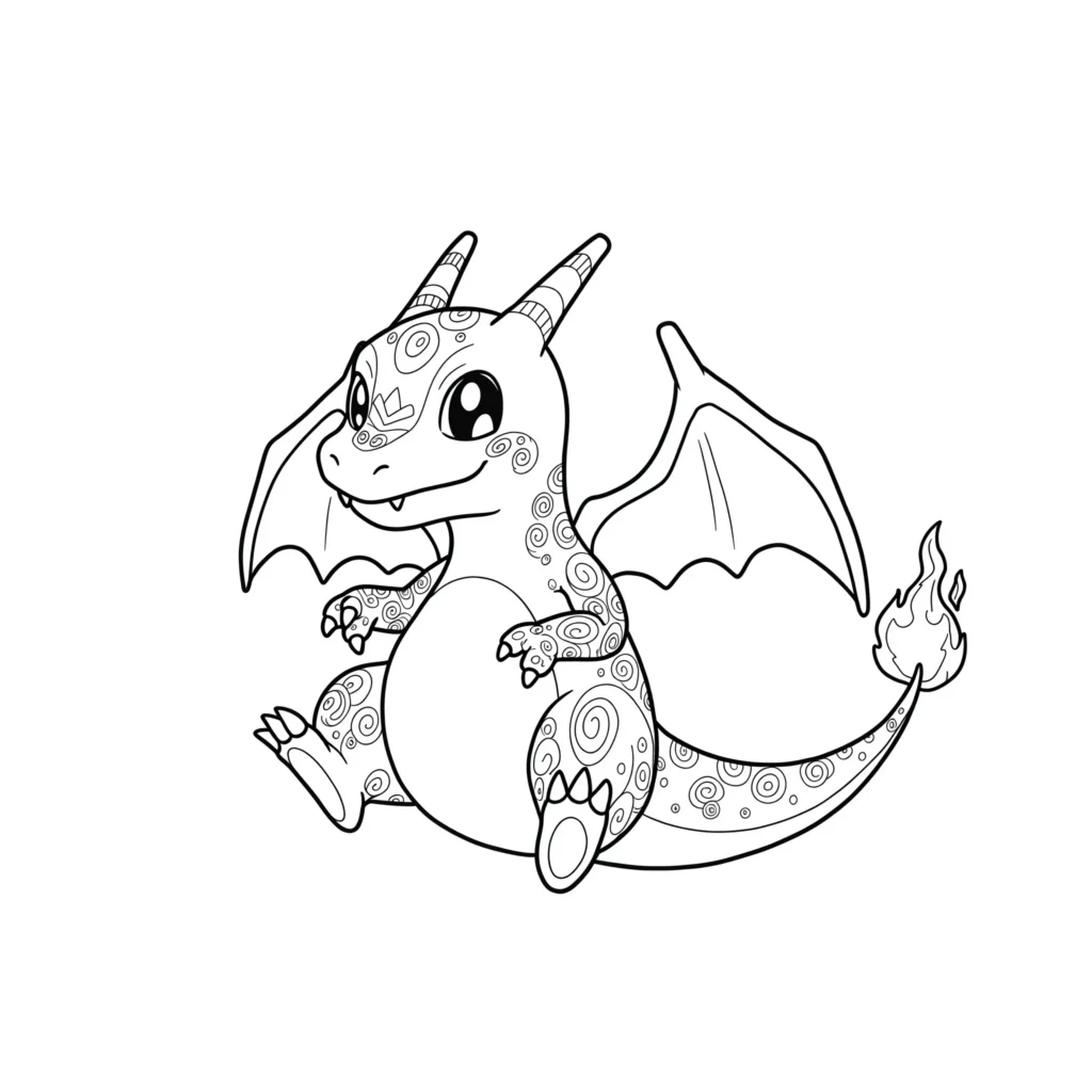 20 Glurak Ausmalbilder (Gratis Malvorlage zum Ausdrucken) Baby Glurak Ausmalbild zeigt einen jungen Glurak in süßer Pose. Perfekte Malvorlage für kleine Pokémon-Fans.