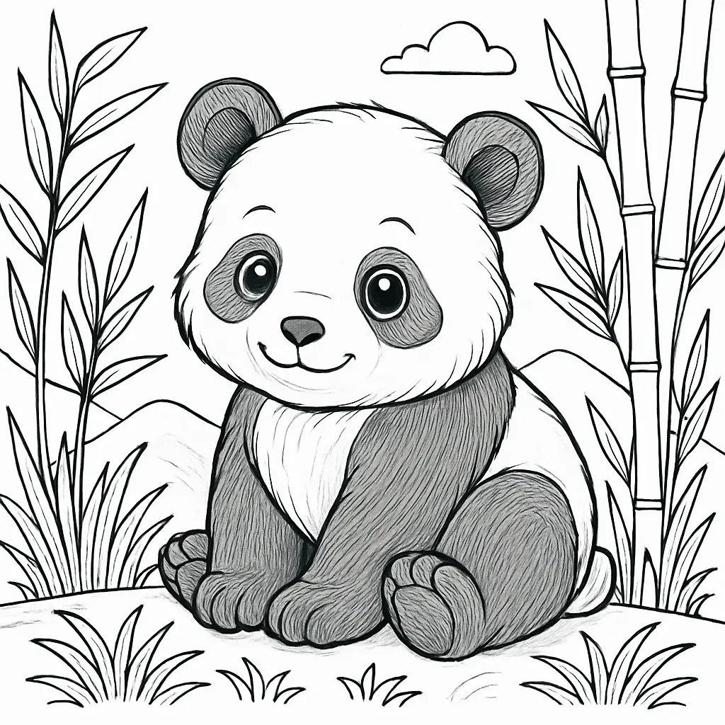 18 Panda Ausmalbilder (Kostenlose Malvorlagen zum Ausdrucken) Süßer Baby-Panda im Bambuswald – Ausmalbilder Panda für Kinder