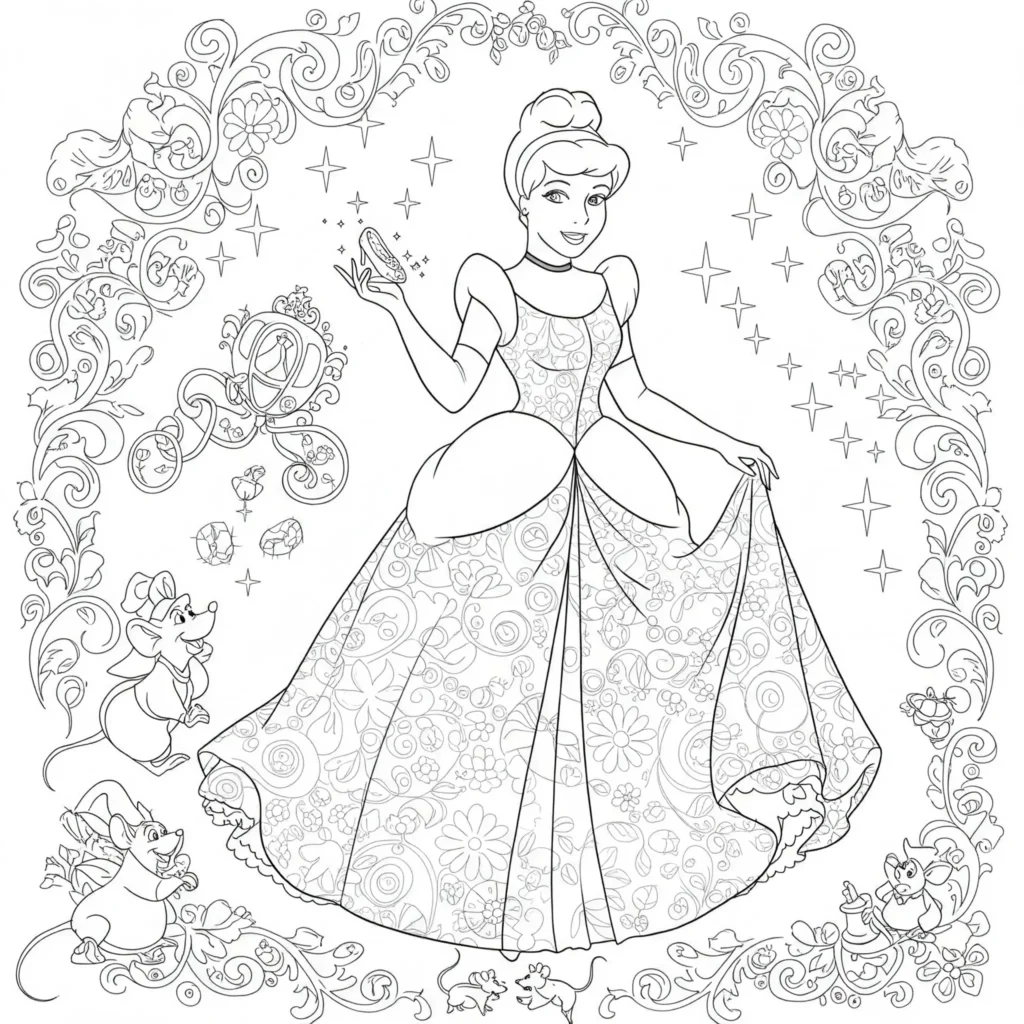 18 Cinderella Ausmalbilder (Aschenputtel Malvorlage drucken) Cinderella am Hochzeitstag im Brautkleid