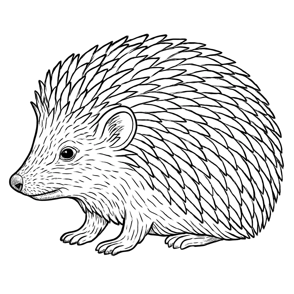 28 Ausmalbilder Igel (Kostenlose Malvorlage PDF zum drucken) Detailliertes Igel Umriss Ausmalbild mit feinen Stacheln – perfekt für Ausmalfans