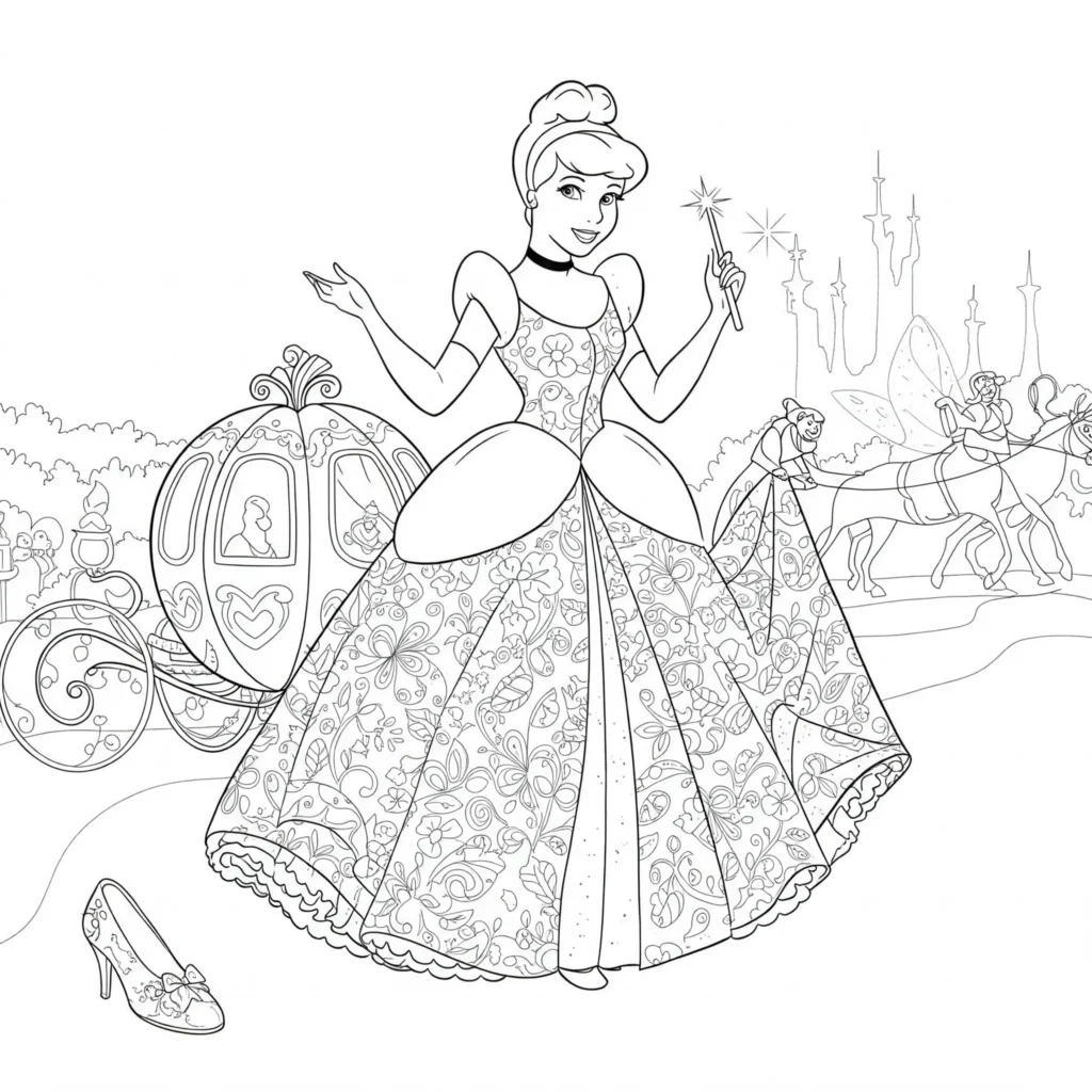 18 Cinderella Ausmalbilder (Aschenputtel Malvorlage drucken) Ausmalbild von Disney Prinzessin Cinderella zum Ausdrucken.