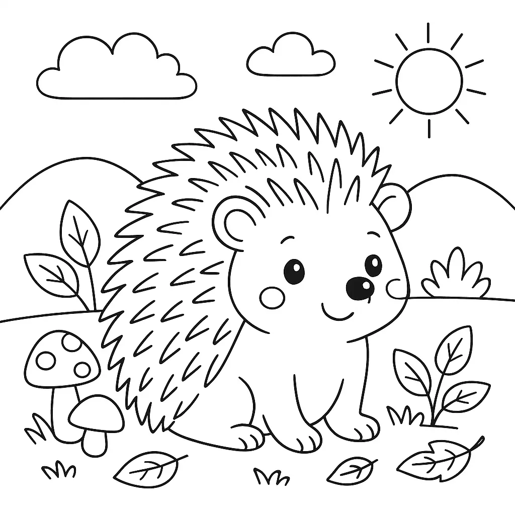 28 Ausmalbilder Igel (Kostenlose Malvorlage PDF zum drucken) Einfaches und niedliches Igel Ausmalbild für Kinder – kostenloser PDF-Download