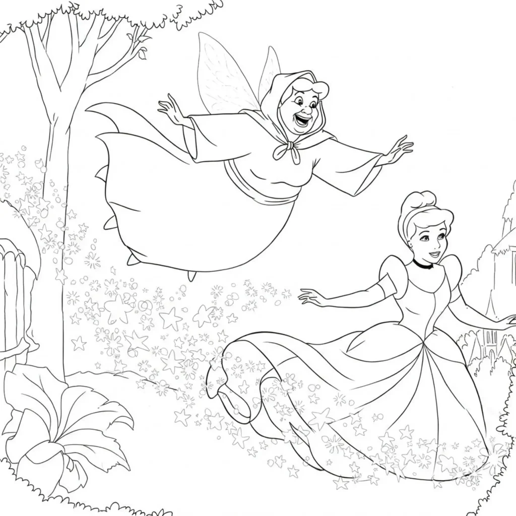 18 Cinderella Ausmalbilder (Aschenputtel Malvorlage drucken) Ausmalbild gute Fee mit Cinderella.