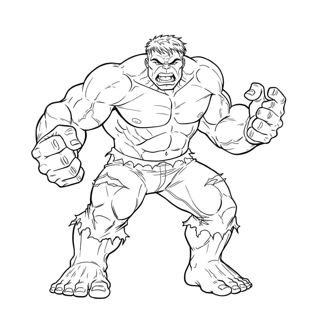 20 Hulk Ausmalbilder (Marvel Malvorlagen Kostenlos drucken) Hulk lächelt freundlich und winkt den Kindern zu – kindgerechtes Ausmalbild für kleine Superhelden-Fans.