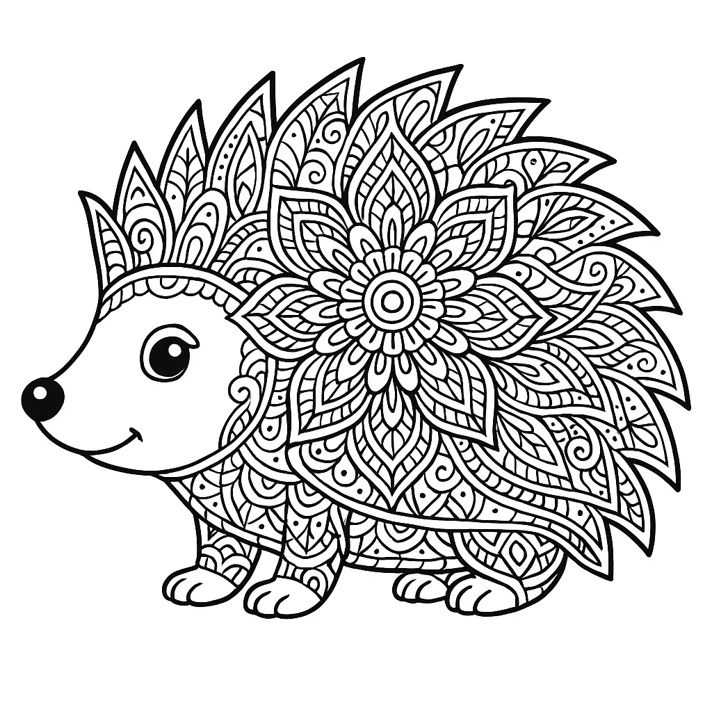 28 Ausmalbilder Igel (Kostenlose Malvorlage PDF zum drucken) Igel Mandala Ausmalbild mit floralen Mustern und symmetrischen Details – kostenloses PDF