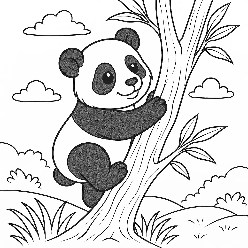 18 Panda Ausmalbilder (Kostenlose Malvorlagen zum Ausdrucken) Kleiner Panda klettert auf Baum – Ausmalbilder Panda zum Ausdrucken