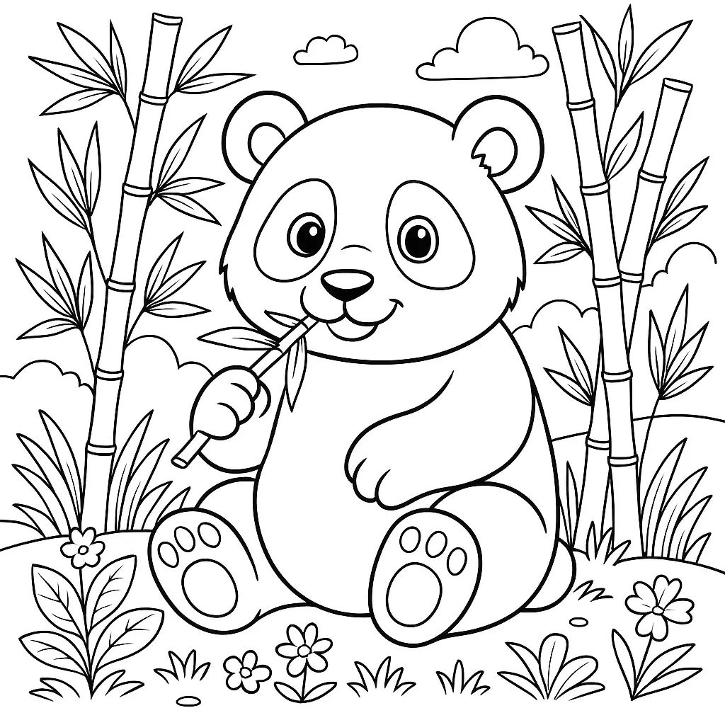 18 Panda Ausmalbilder (Kostenlose Malvorlagen zum Ausdrucken) Süßer Panda mit Bambus im Wald – Ausmalbilder Panda zum Ausdrucken
