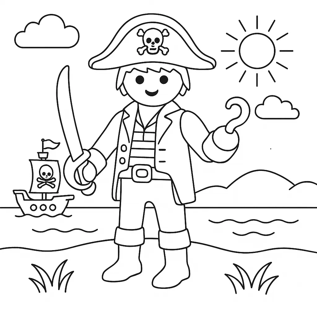 20+ Playmobil Ausmalbilder (Kostenlose Malvorlage für Kinder) Playmobil Ausmalbild mit Pirat auf Schatzsuche mit Schatzkarte und Papagei auf einer Insel