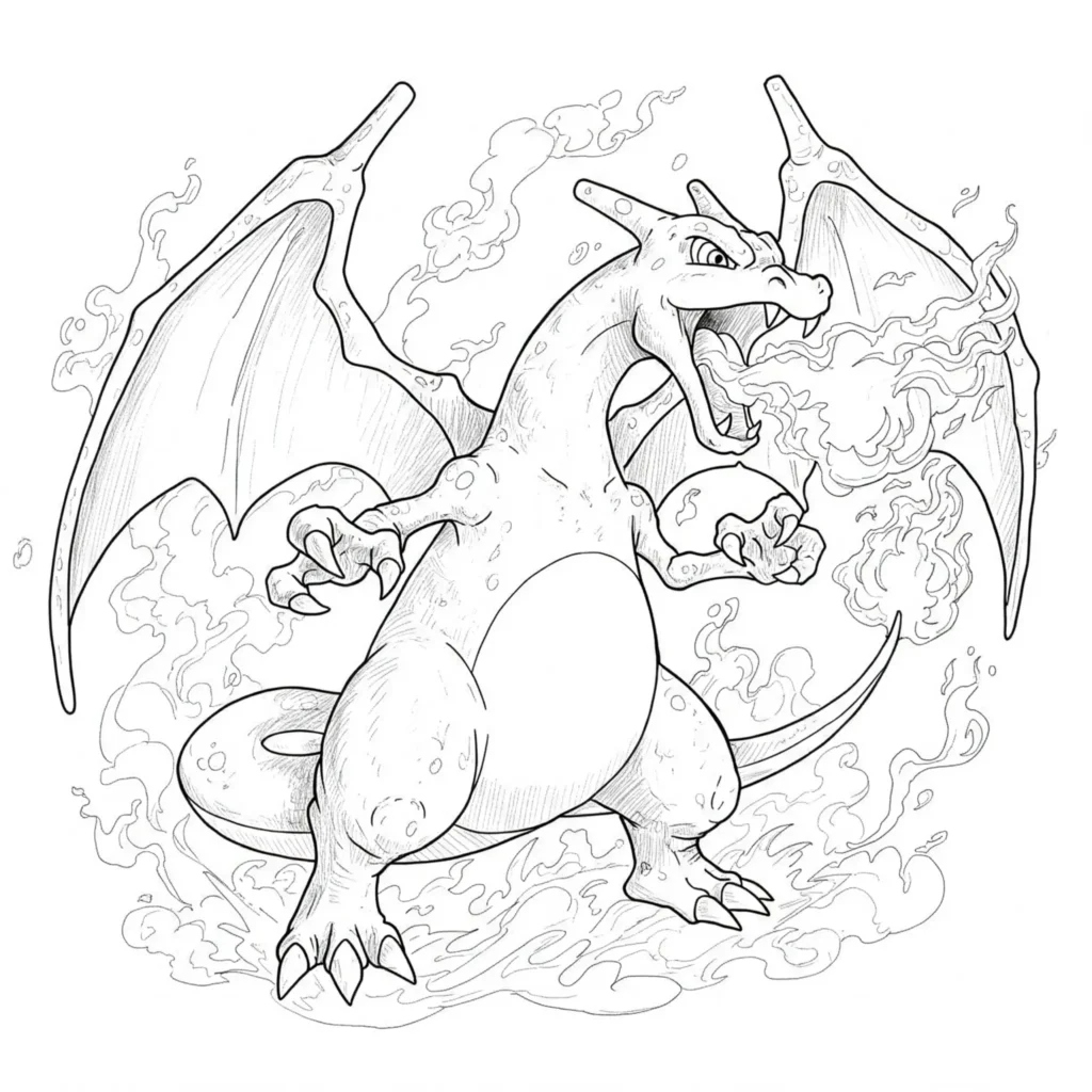 20 Glurak Ausmalbilder (Gratis Malvorlage zum Ausdrucken) pokemon glurak ausmalbild mit Glurak kampfbereit und Krallen erhoben