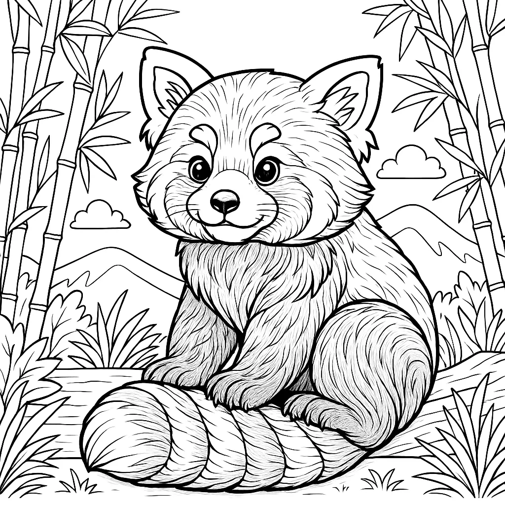 18 Panda Ausmalbilder (Kostenlose Malvorlagen zum Ausdrucken) Roter Panda Ausmalbild im Bambuswald – Ausmalbilder zum Ausdrucken